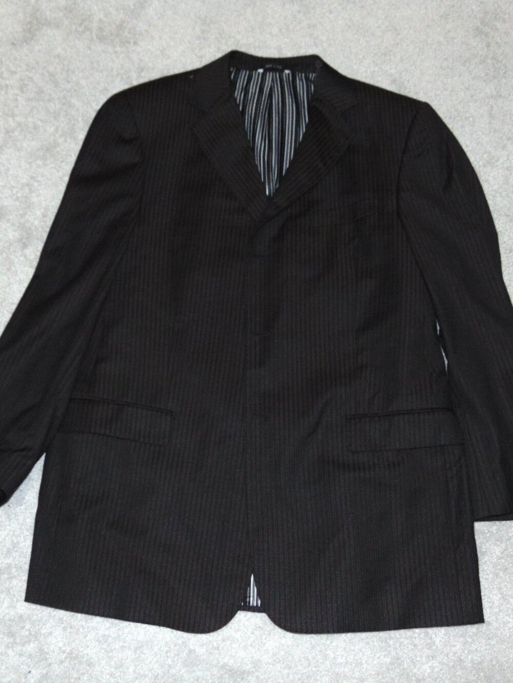 Zanetti Men Blazer Size 48 L Wool Brown Striped Suit Coat Trwo Button